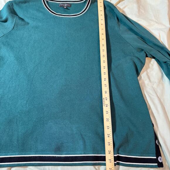 Investments II Women's Plus Sz 3X Green Sweater Crew neck LS Rayon Blend Buttons - Picture 8 of 8
